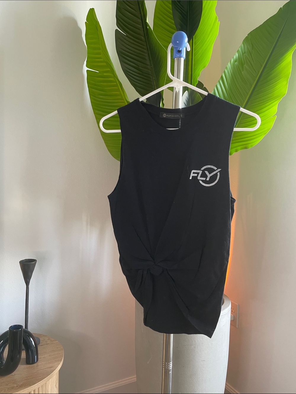 Fly Logo Black Sleeveless Knot Front Tank Top
